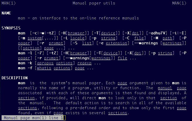 Example: The manual page for the man command