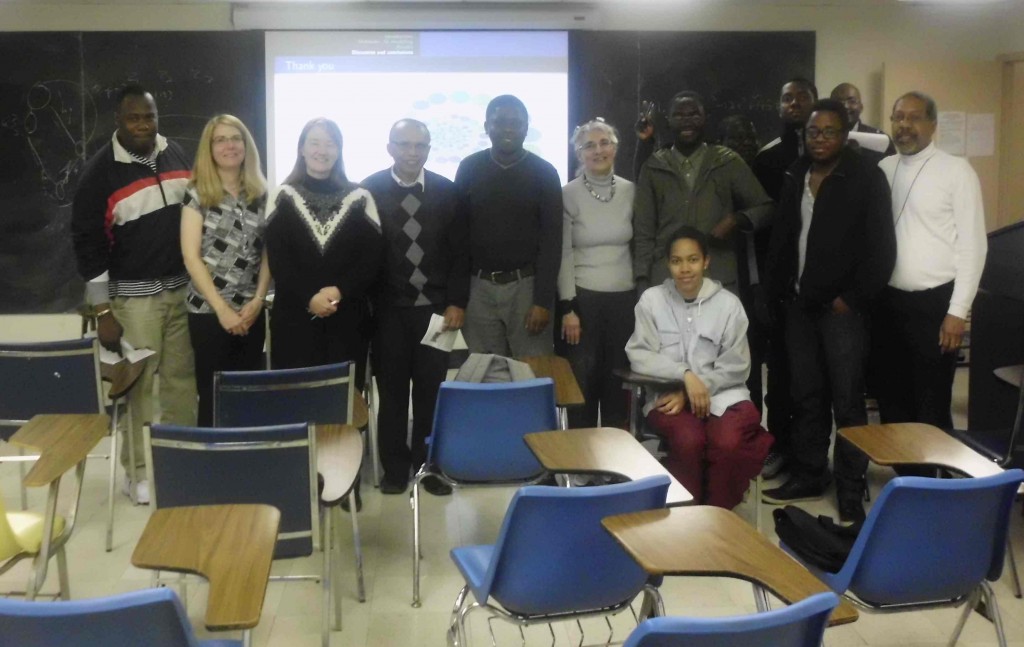 NIMBioS postdoctoral fellow Gesham Magombedze (fifth from the left side) with guests to his colloqium talk at Howard University.