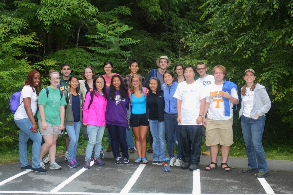 2014 NIMBioS SRE undergraduates and friends pose in the Smokies during a trip to see the synchronous fireflies.